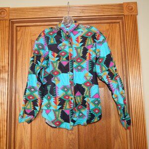 Vintage BACK AT THE RANCH Western Rodeo Equestrian Button Shirt Women Size M